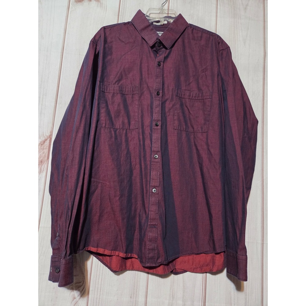 Express Mens XXL Fitted Iridescent Burgundy Button Up Shirt Long Sleeve Cotton